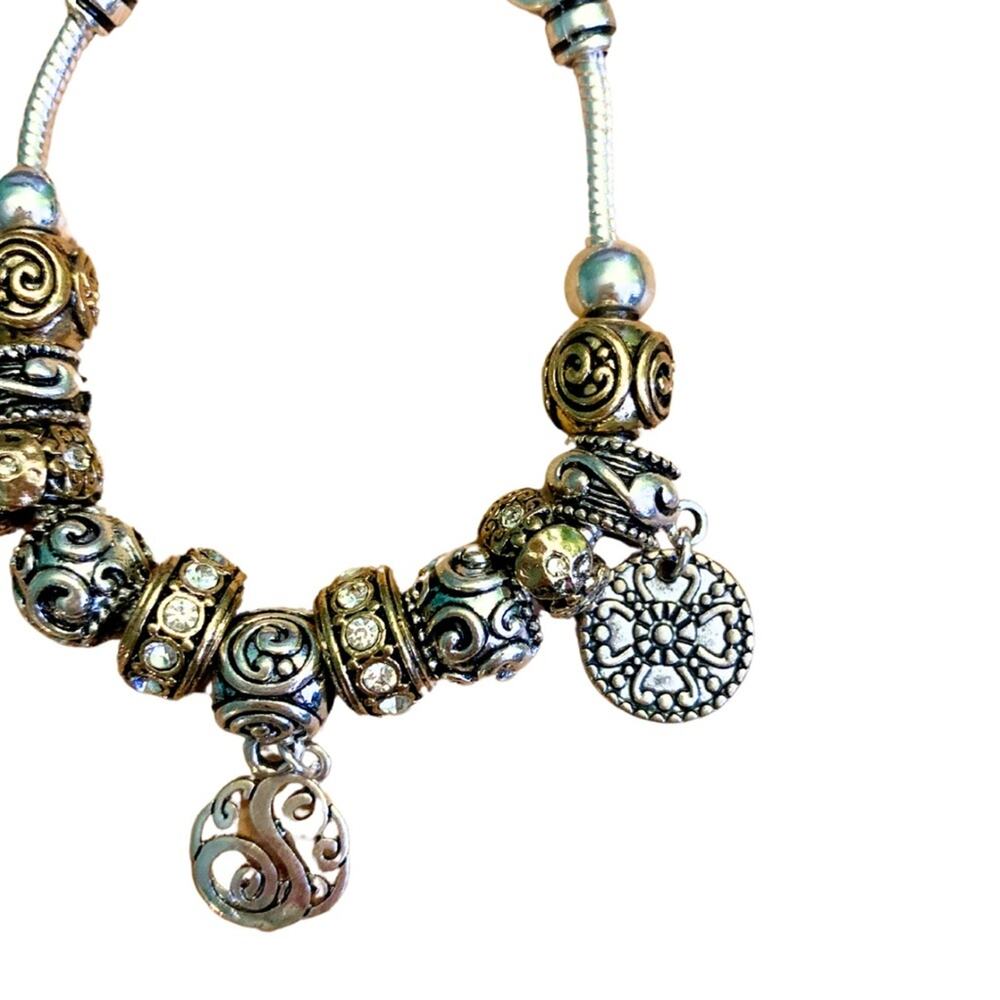 2/$30 Silver Gold Sparkle Heart Lucky Clover Charm Bracelet Romantic Ornate Gift - Picture 4 of 7